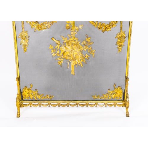 Metal Antique French Floral and Musical Trophy Gilt Bronze Fire Screen, 1800s For Sale - Image 7 of 13
