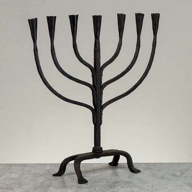 Mid-Century French Brutalist Hand-Forged Iron Seven-Light Candelabrum For Sale - Image 10 of 18