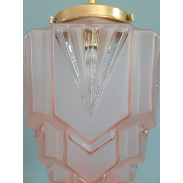 Art Deco Skyscraper Pendant Light in Frosted Pink Glass, 1920s For Sale - Image 9 of 14