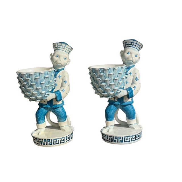 Sculpture Materials Pair Palm Beach Monkey’s Toting Artichoke Bowls For Sale - Image 7 of 18