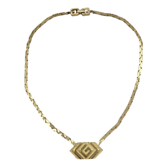 Vintage Givenchy Modernist Gold-Tone Snake Chain Choker Necklace With Double-G Clasp For Sale