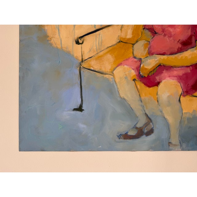 Yellow 1980s Vintage Figurative Impressionist Seated Woman Oil on Canvas Painting For Sale - Image 8 of 11