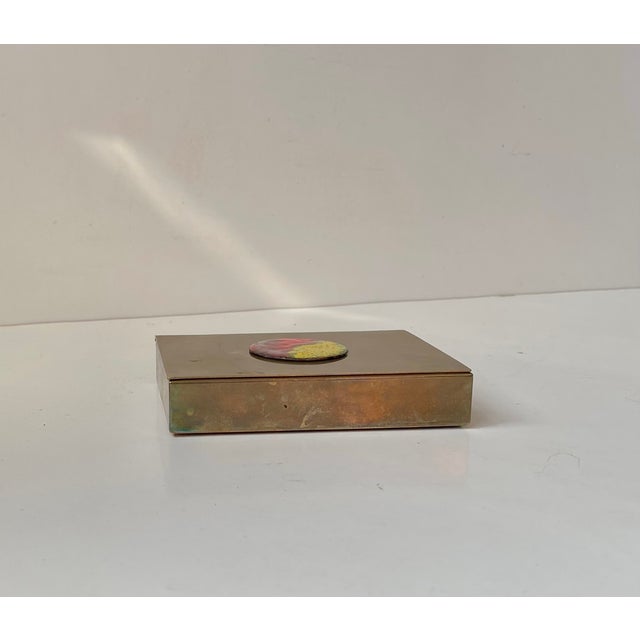 Art Deco Cigar Box in Brass and Enamel, 1930s For Sale - Image 3 of 9