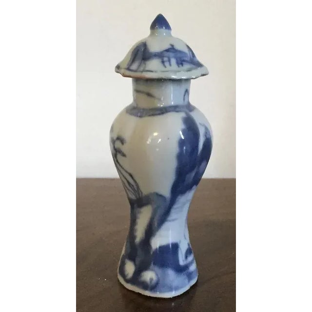 18th Century Chinese Kangxi Porcelain Blue & White Landscape Vase & Cover For Sale In New York - Image 6 of 11