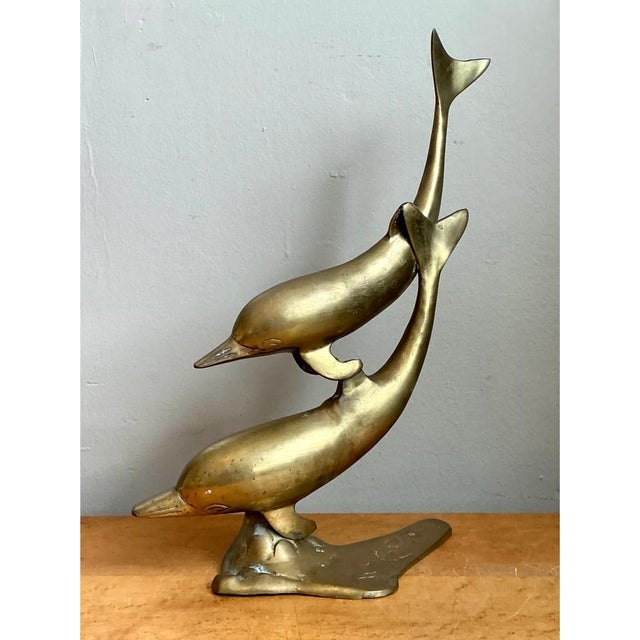 Late 20th Century Vintage Brass Dolphin Sculpture For Sale - Image 5 of 12
