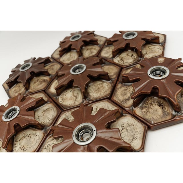 Ceramic Brown Wall Lights, Germany, 1970s, Set of 7 For Sale - Image 13 of 14