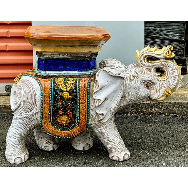 Hollywood Regency Mid-Century Italian Hollywood Regency Terracotta Elephant Garden Seat Side Table For Sale - Image 3 of 6