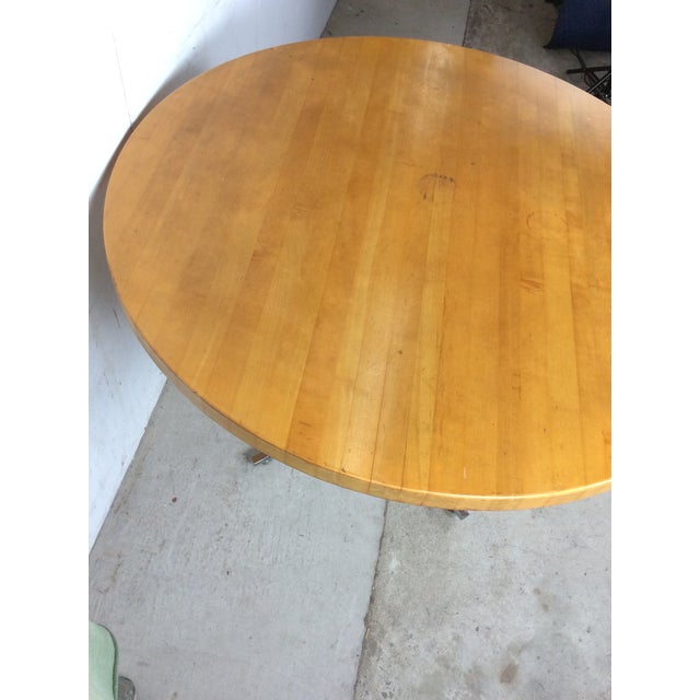 Mid Century Modern Round Dining Table With Butcher Block Top and Chrome Base For Sale - Image 10 of 15