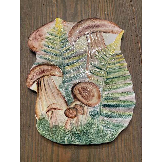 1970s Italian Majolica Fern and Mushroom Trivet or Wall Decor For Sale - Image 10 of 12