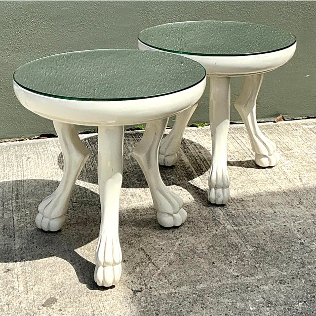 Wood Vintage Lacquered Paw Foot Side Tables After Dickinson - A Pair For Sale - Image 7 of 12