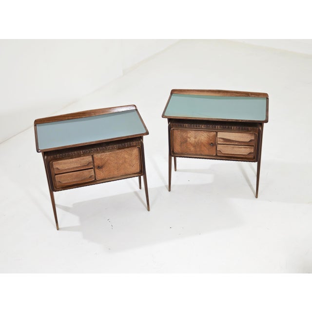 Mid-Century Modern Bedside Tables in Wood and Glass attributed to Vittorio Dassi for La Permanente Mobili Cantù, Italy, 1950, Set of 2 For Sale - Image 9 of 18