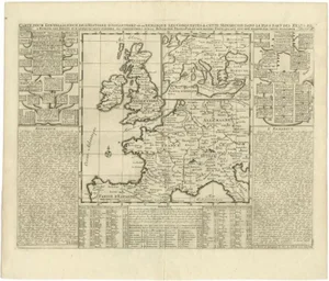 Antique Map of the British Isles and Part of Europe by Chatelain, 1720