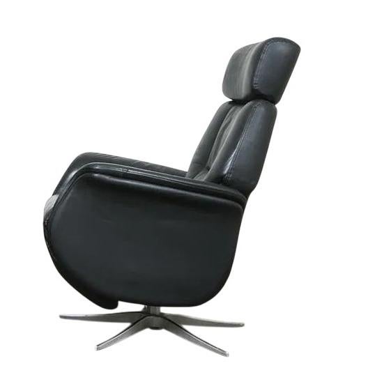 Danish Modern Leather Swivel Lounge Chair Recliner For Sale - Image 9 of 13