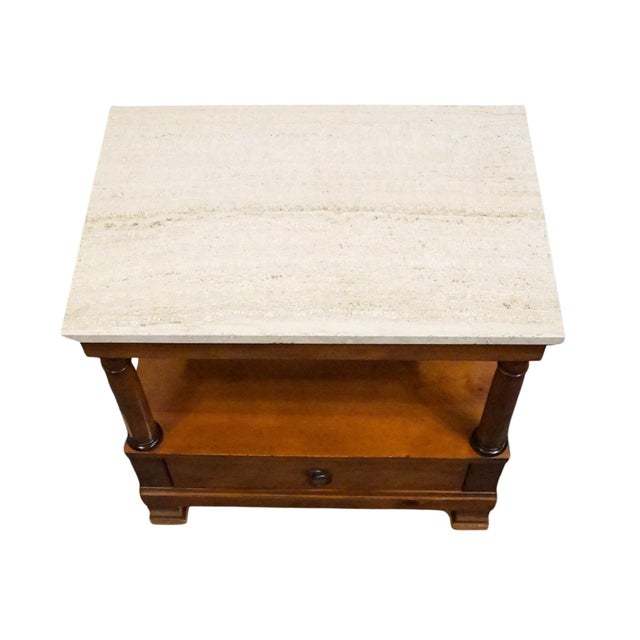 1990s Baker / Milling Road Solid Cherry Early American Contemporary 27" Accent End Table W. White Granite Top 13-676-8 For Sale - Image 5 of 14