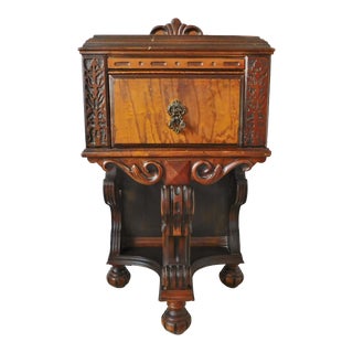Antique Forest Furniture Co. Early 20th Century Carved & Inlaid Wood Side/End Accent Table Nightstand For Sale