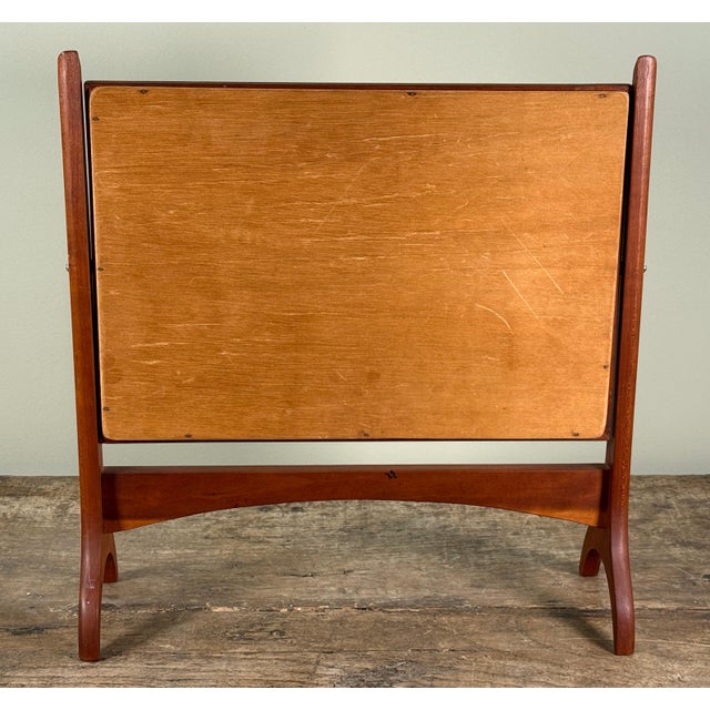 Mid Century Scandinavian Modern Teak Vanity Mirror With Sculptural Stand For Sale In Providence - Image 6 of 12