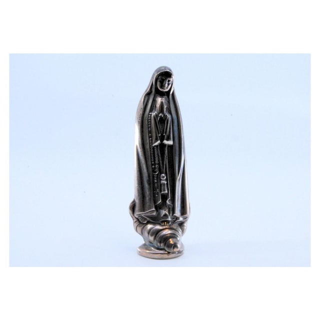 Silver Statuette with the Figure of Our Lady Resting on a Round Base For Sale - Image 9 of 10