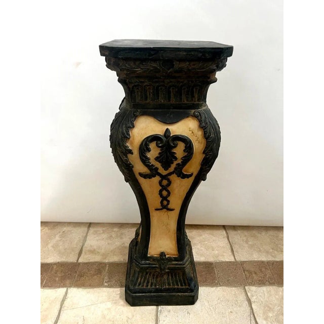 Vintage Carved Resin Pedestal Jardiniere Plant Stand For Sale In Palm Springs - Image 6 of 10