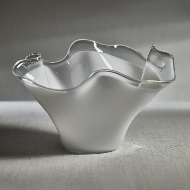 Vellerti 9.25 Tall Wave Glass Bowl, White For Sale - Image 4 of 5