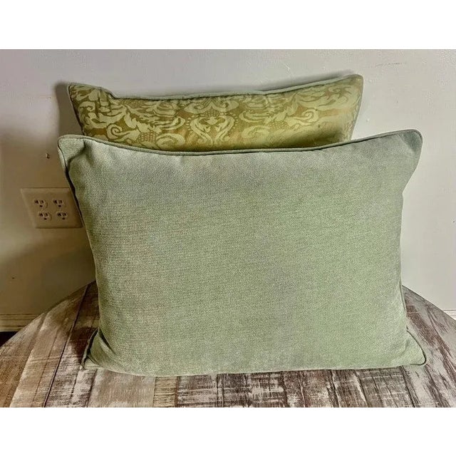 Pair of Fortuny Gold & Soft Green Pillows For Sale In Los Angeles - Image 6 of 6