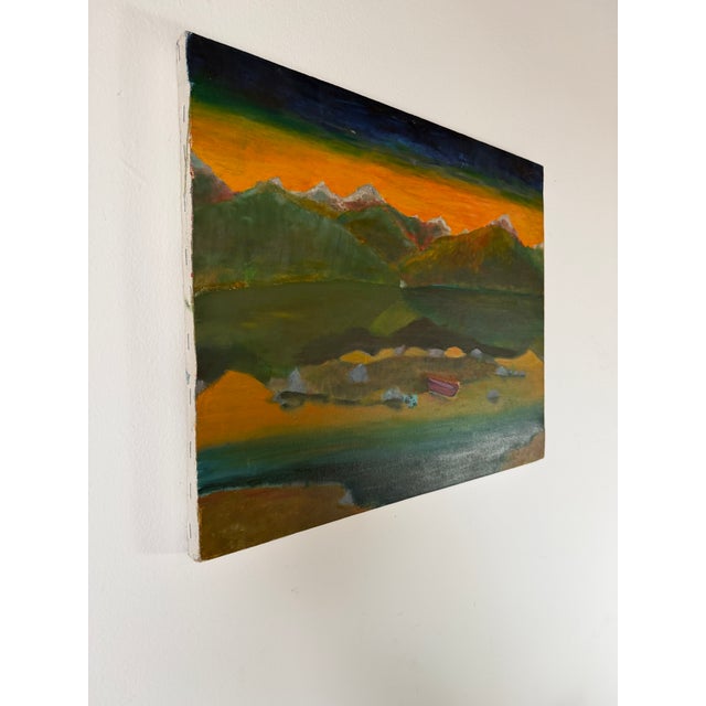Mid-Century Modern Vintage Expressionist Mountain Landscape Sunset Oil Painting on Canvas – Unframed For Sale - Image 3 of 11