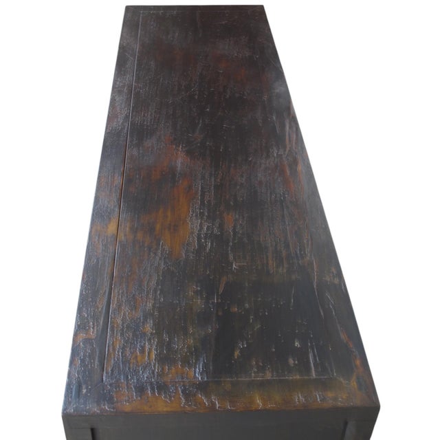 Circa 1926 Antique Chinese Dark Brown Painted Sideboard With Four Drawers and Four Doors For Sale - Image 9 of 13