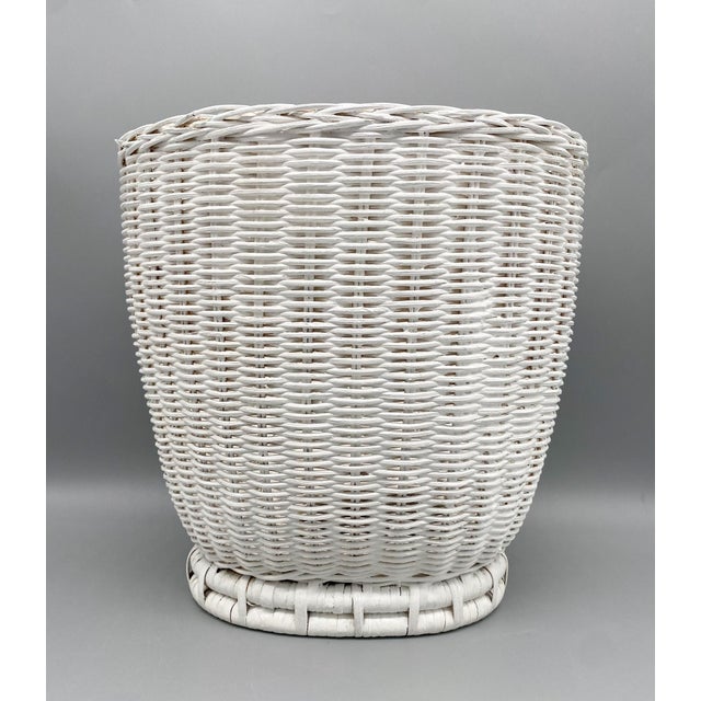 Vintage White Wicker Wastebasket Chairish