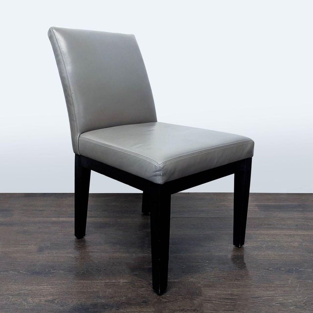 Modern Set of Four Leather Dining Chairs With Wood Frame For Sale - Image 3 of 6