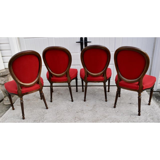 Vintage Set of Four Carved & Inlaid Regency Style Rounded Back Red Side Chairs For Sale - Image 9 of 13