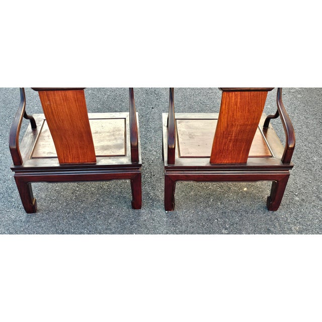 Early 20th Century Pair of Ming Style Rosewood Horse Shoe Lounge Chairs For Sale In Washington DC - Image 6 of 13