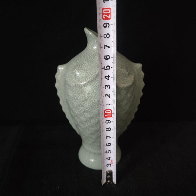 Chinese Ceramic Vase,Guan Ware Celadon Glaze Porcelain Vase HandCarved Fish Pattern For Sale - Image 9 of 10