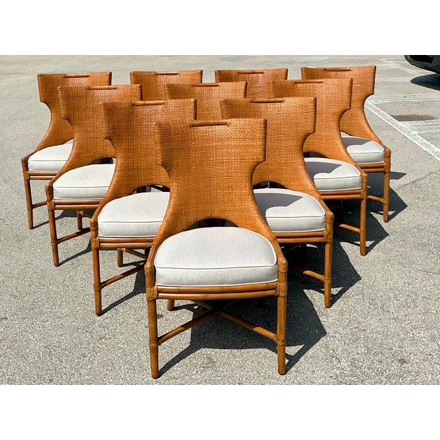 Vintage Palecek Woven Rattan Dining Chairs - Set of 10 For Sale In West Palm - Image 6 of 12