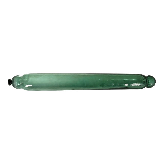 Antique Blown Green Glass Rolling Pin Ice-Fill Baking Tool Primitive Kitchen Decor For Sale