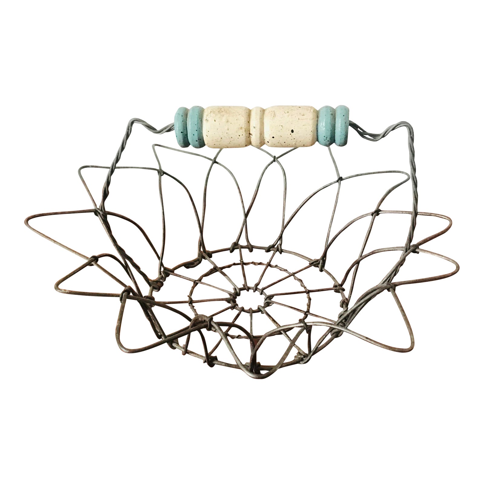 Vintage Flower Shaped French Wire Egg Basket With Wood Handle Chairish