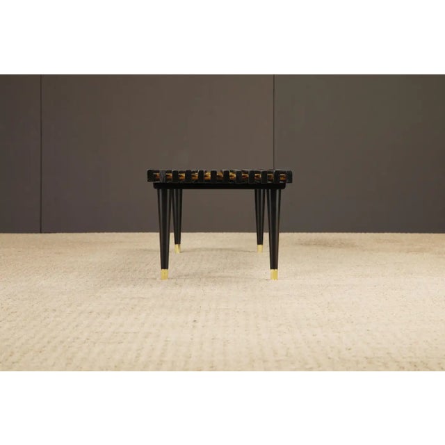 Mid-Century Modern Slatted Wood Bench or Table W Brass Sabots, Refinished, 1960s For Sale - Image 10 of 15