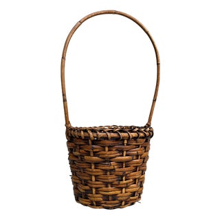 Japanese Bamboo Ikebana Basket with Arched Handle, 1960s For Sale