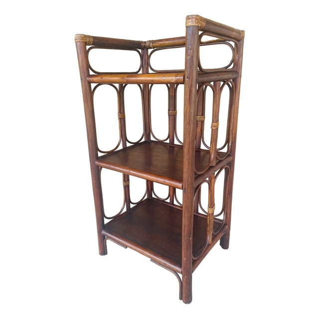 Vintage Bamboo and Rattan Three-Tier Bookcase, 1960s For Sale