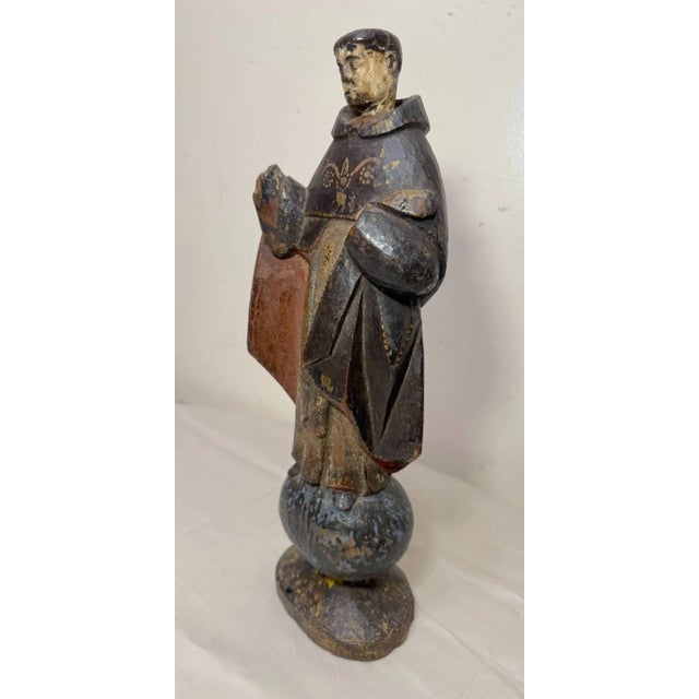 Antique 17th Century Handmade St Vincent Ferrer Carved Wood Sculpture Statue For Sale In New York - Image 6 of 15