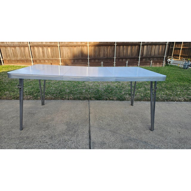 1950s Vintage 1950s Formica Chrome Dinette Table With 2 Leaves For Sale - Image 5 of 8