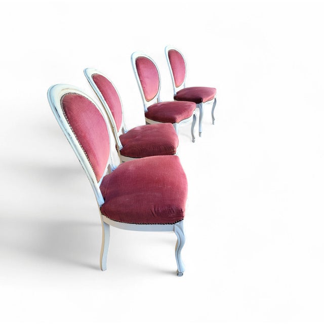 Antique French Louis XVI Style Château Chairs in Pink Velvet, 1890s, Set of 4 For Sale - Image 15 of 18