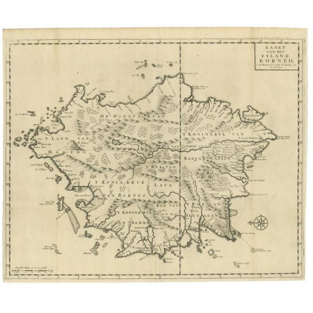 Antique Map of Borneo in Indonesia, 1726 For Sale
