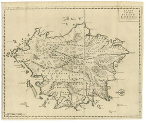 Antique Map of Borneo in Indonesia, 1726