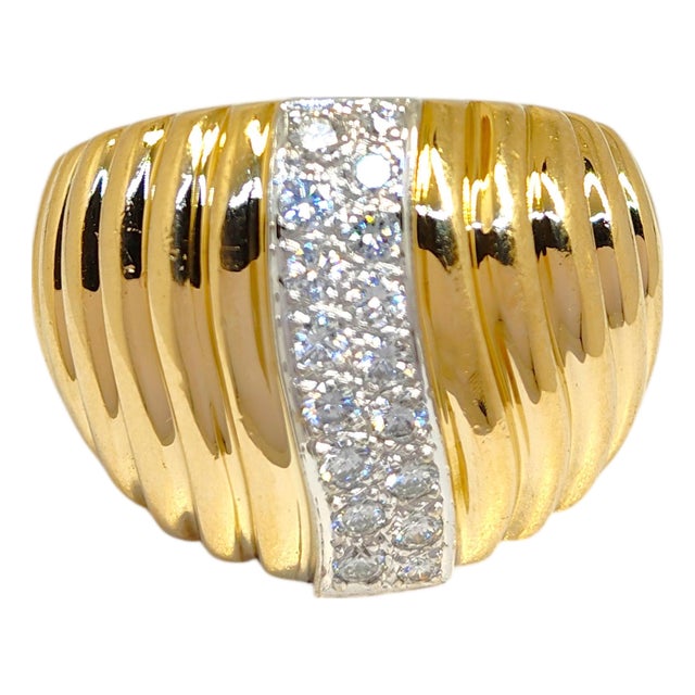 Vintage Dankner 14k Fluted Diamond Ring, Size 6.5 For Sale