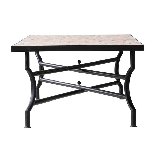 Matthew Izzo Home 51" Rectangle Unglazed Pink Moroccan Zellige Tile Coffee Table With Iron X Base For Sale In New York - Image 6 of 7