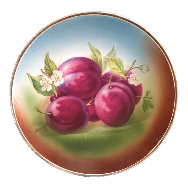 Antique 1910s Plums Cabinet Wall Plate For Sale