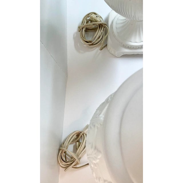 Hollywood Regency Ceramic Urn Table Lamps in Fresh White Lacquered Finish- a Pair For Sale - Image 12 of 12