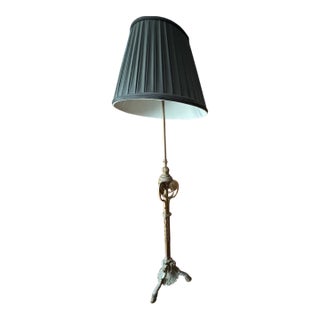 Antique Parisian Bronze Floor Lamp With Figural Rams & Neoclassical Detailing, C. 1900 For Sale