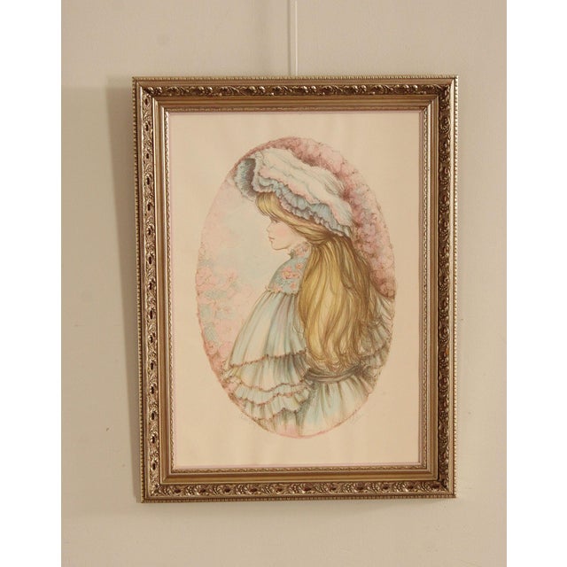 Quality Custom Framed Hand Colored Etching of Young Girl in Bonnet by Mary Vickers (British, B. 1940), Signed Bottom Right...