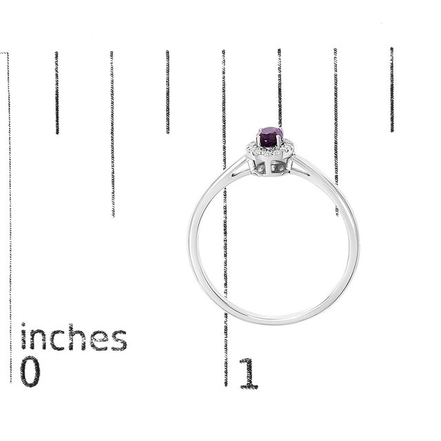 Metal 10K White Gold 5X3MM Oval Purple Amethyst and Diamond Accent Halo Ring (I-J Color, I1-I2 Clarity) - Ring Size 5.5 For Sale - Image 7 of 7