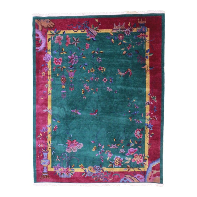 1930s Vintage Art Deco Chinese Rug 8'11" X 11'4" For Sale